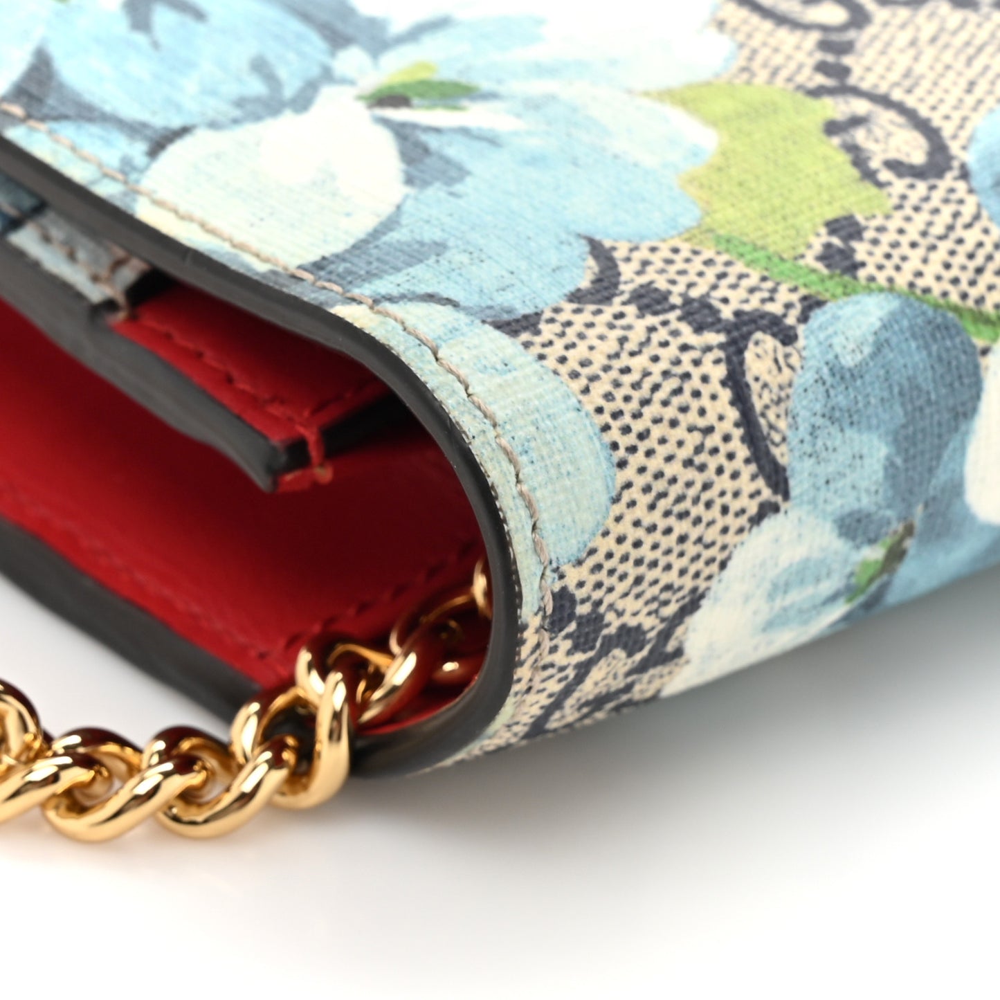 GG Supreme Monogram Blooms Chain Wallet Blue