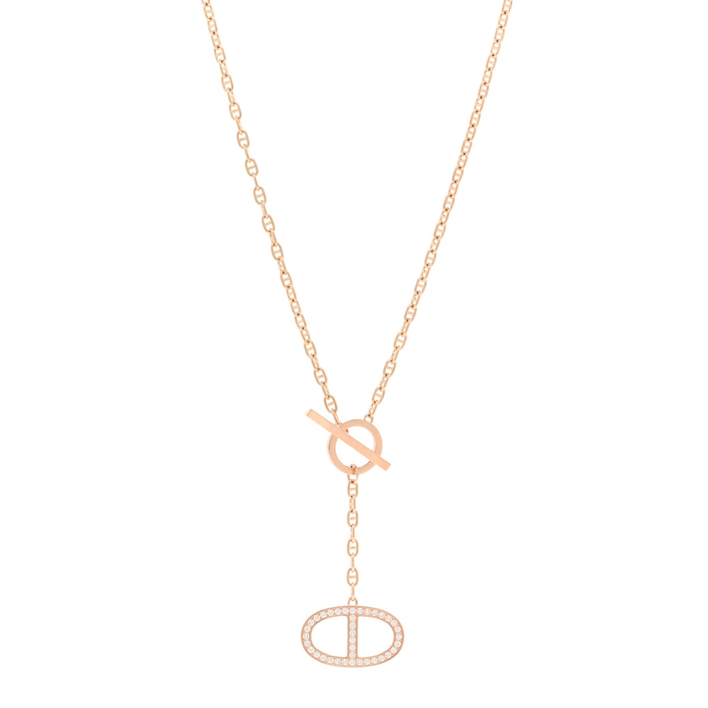 18K Rose Gold Diamond GM Chaine D'Ancre Contour Pendant Necklace ST