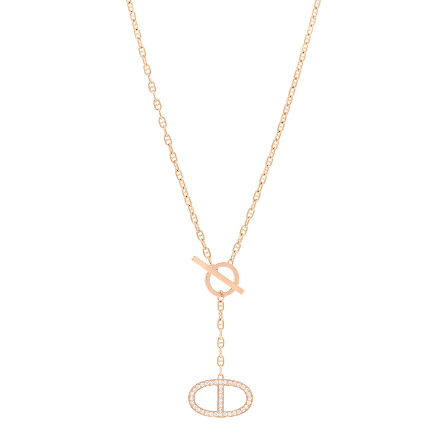 Hermes 18K Rose Gold Diamond GM Chaine D'Ancre Contour Pendant Necklace ST 1 of 4