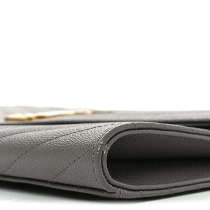 Saint Laurent Grain De Poudre Matelasse Chevron Monogram Envelope Clutch Fog 10 of 11