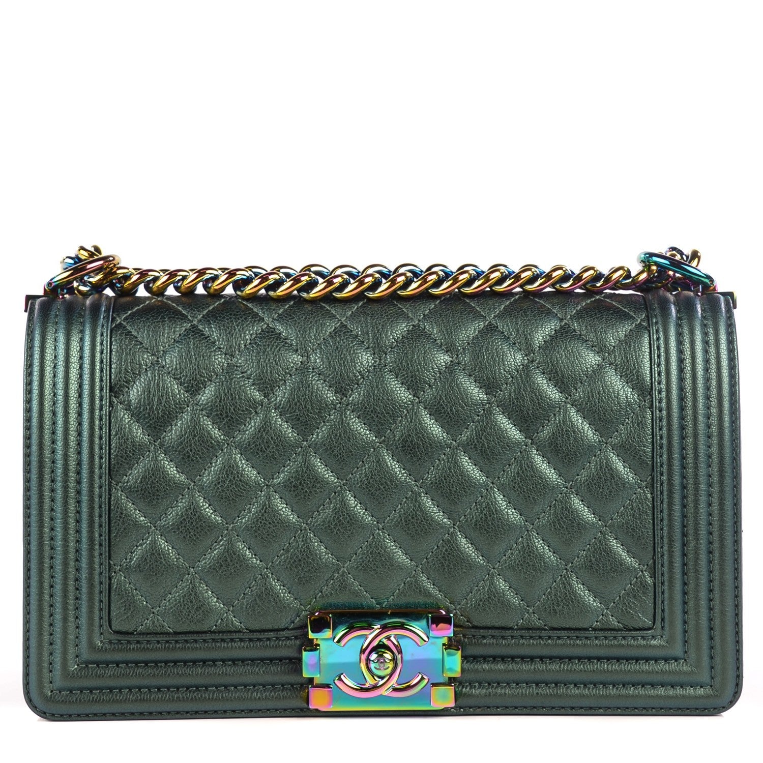 Chanel Iridescent Goatskin Quilted Medium Boy Flap Green 1 of 8