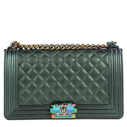 Chanel Iridescent Goatskin Quilted Medium Boy Flap Green 1 of 8