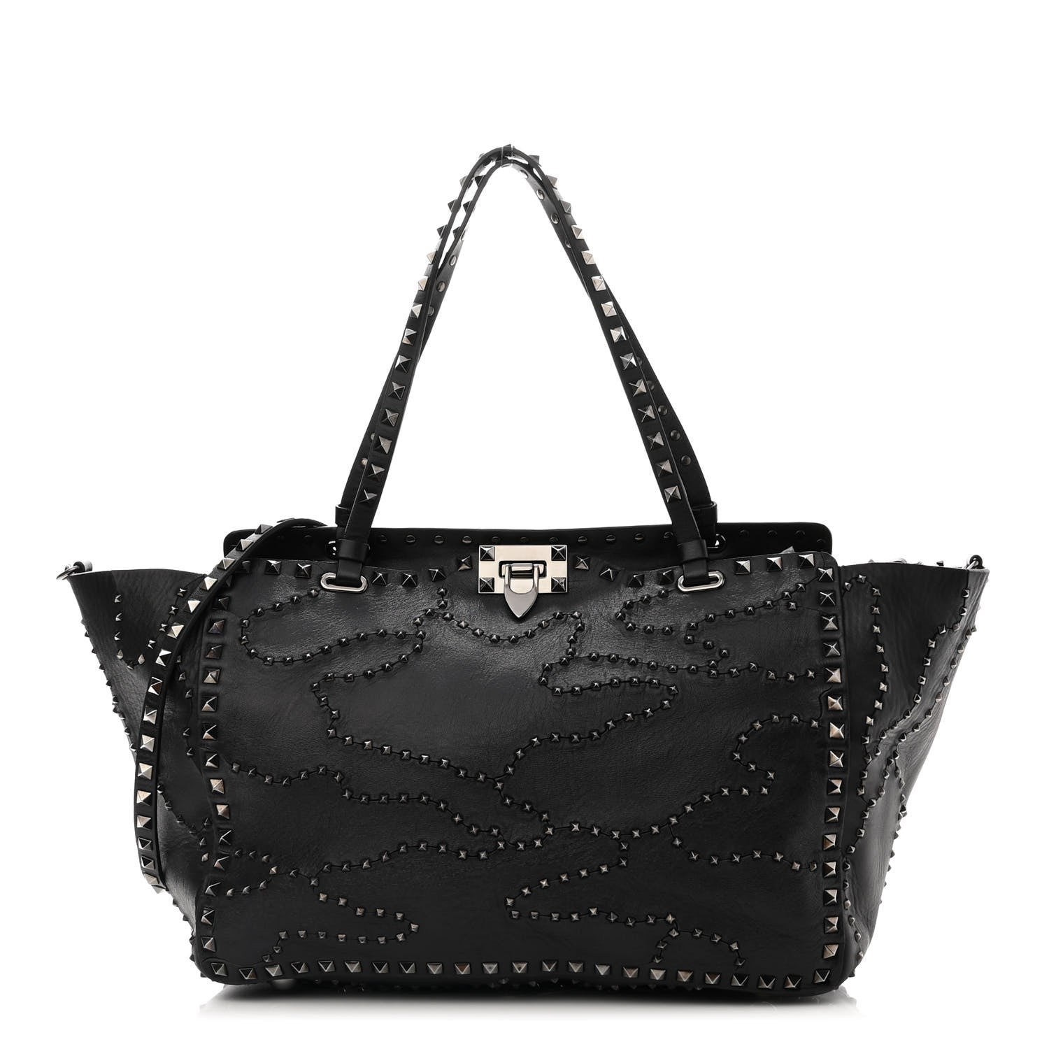 Valentino Garavani Vitello Studded Medium Rockstud Tote Black 1 of 11