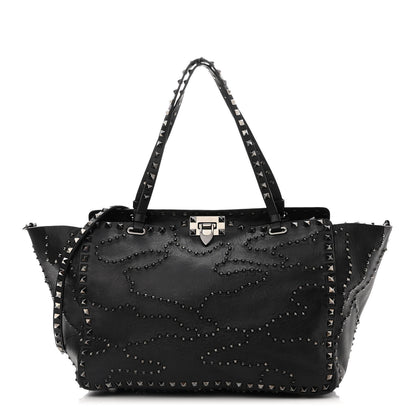 Valentino Garavani Vitello Studded Medium Rockstud Tote Black 1 of 11