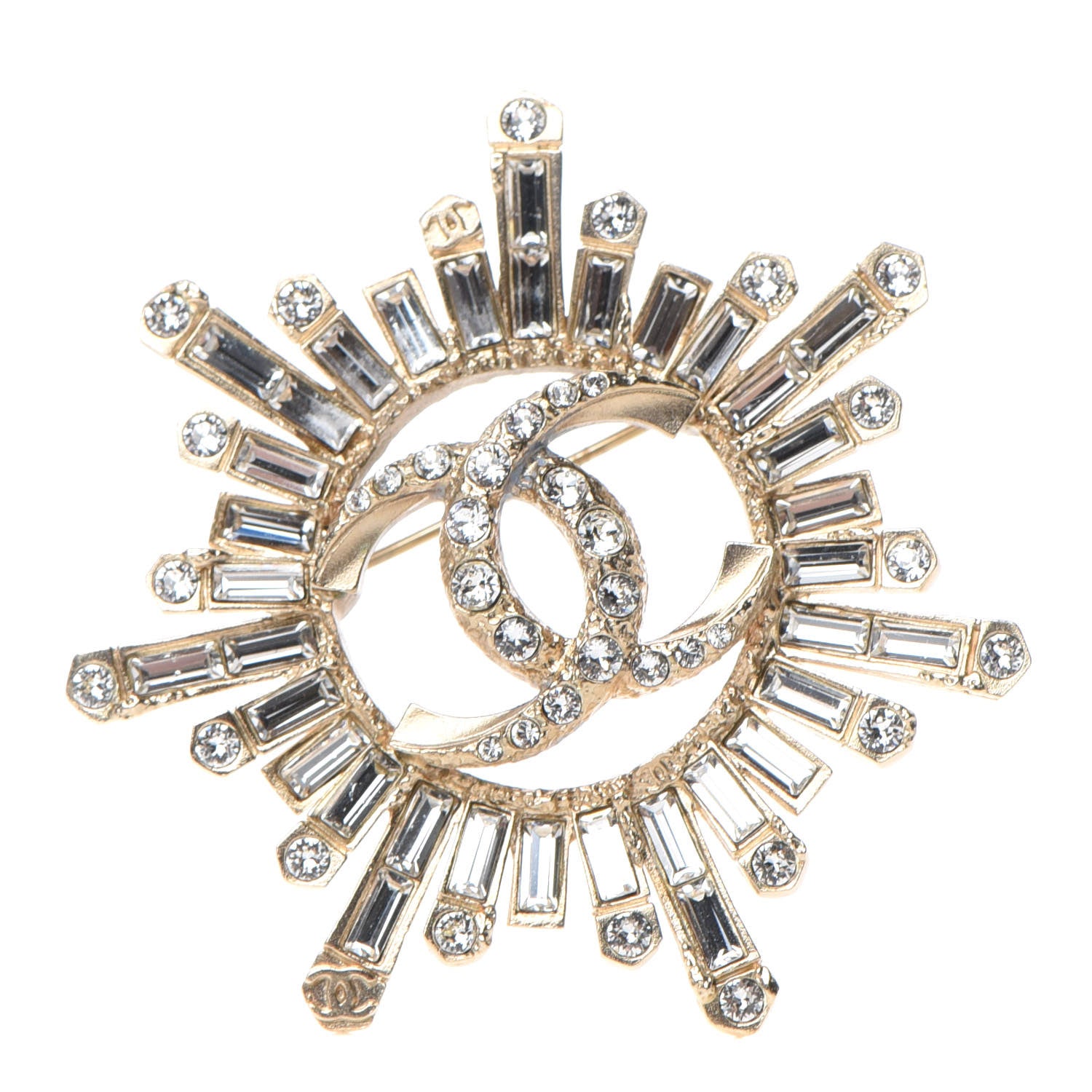 Chanel Crystal Baguette CC Brooch Light Gold 1 of 5