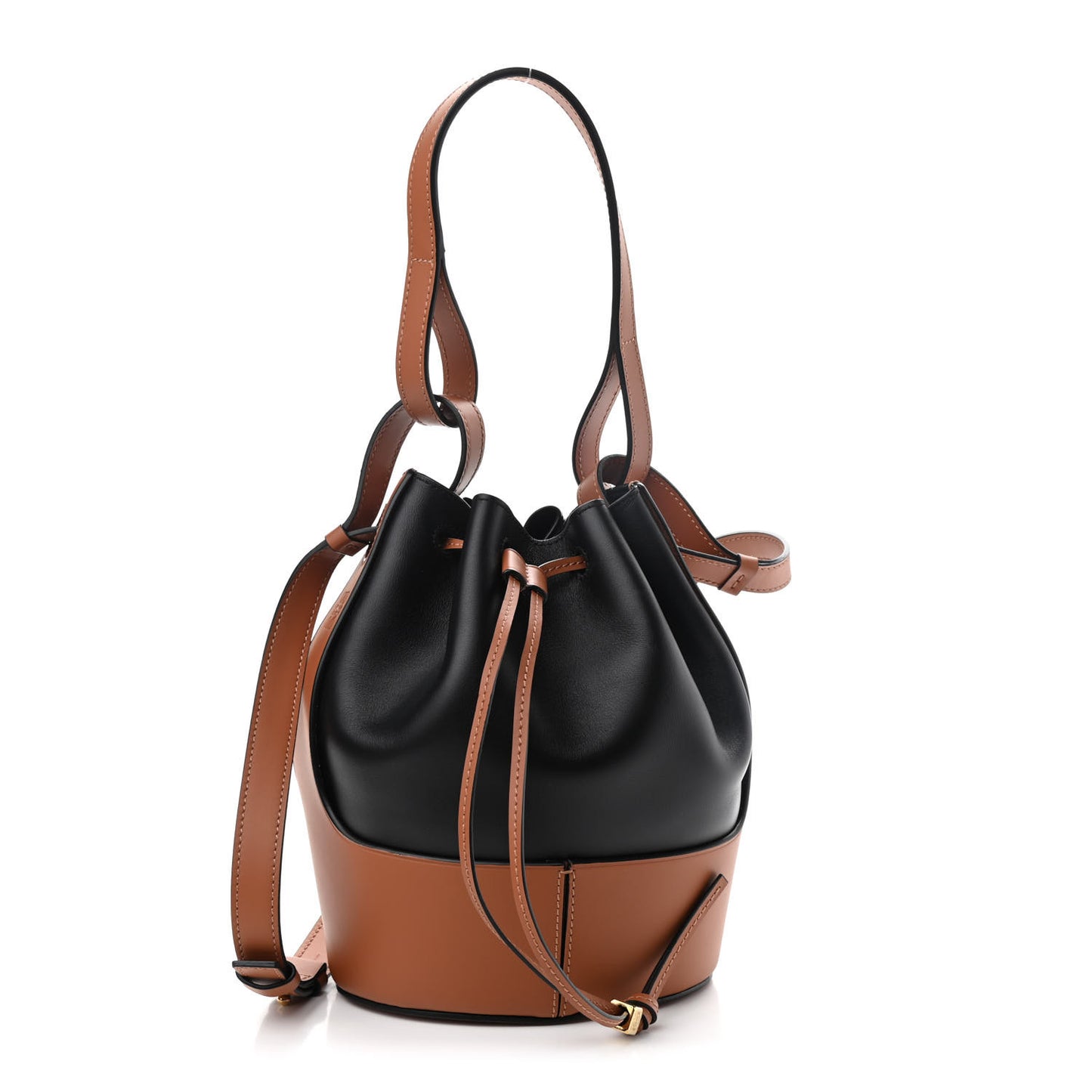 Calfskin Balloon Bucket Bag Black Tan