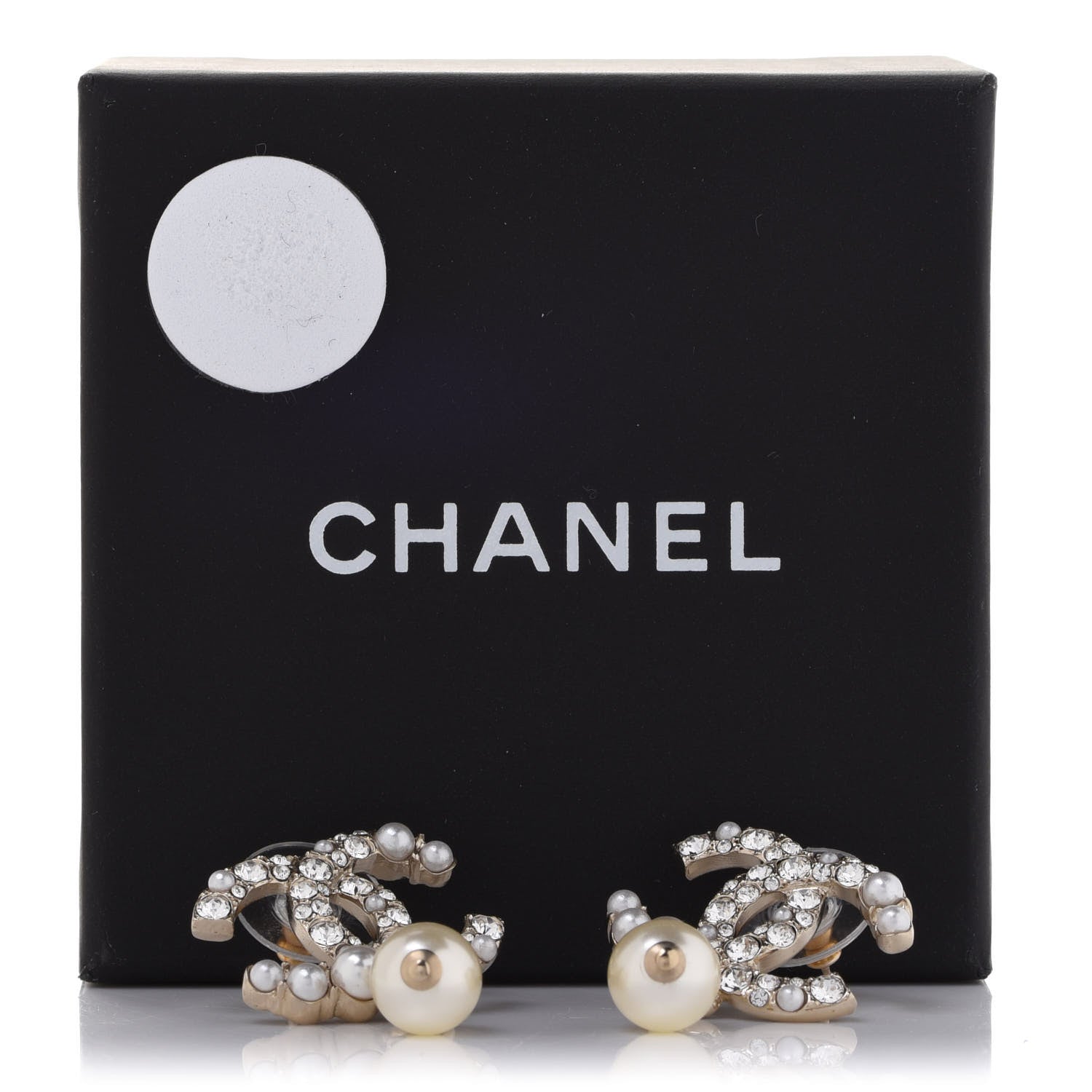 Chanel Crystal Pearl CC Drop Earrings Gold 5 of 5