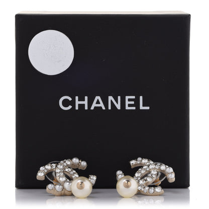 Chanel Crystal Pearl CC Drop Earrings Gold 5 of 5