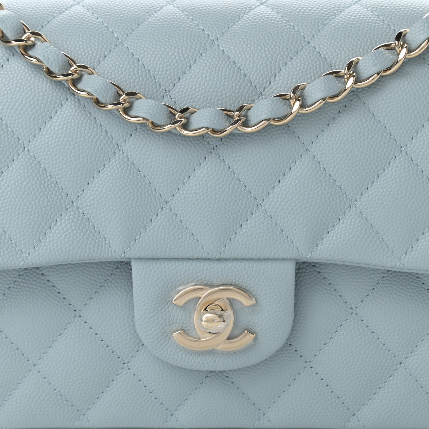 Chanel Caviar Quilted Medium Double Flap Light Blue 7 of 10