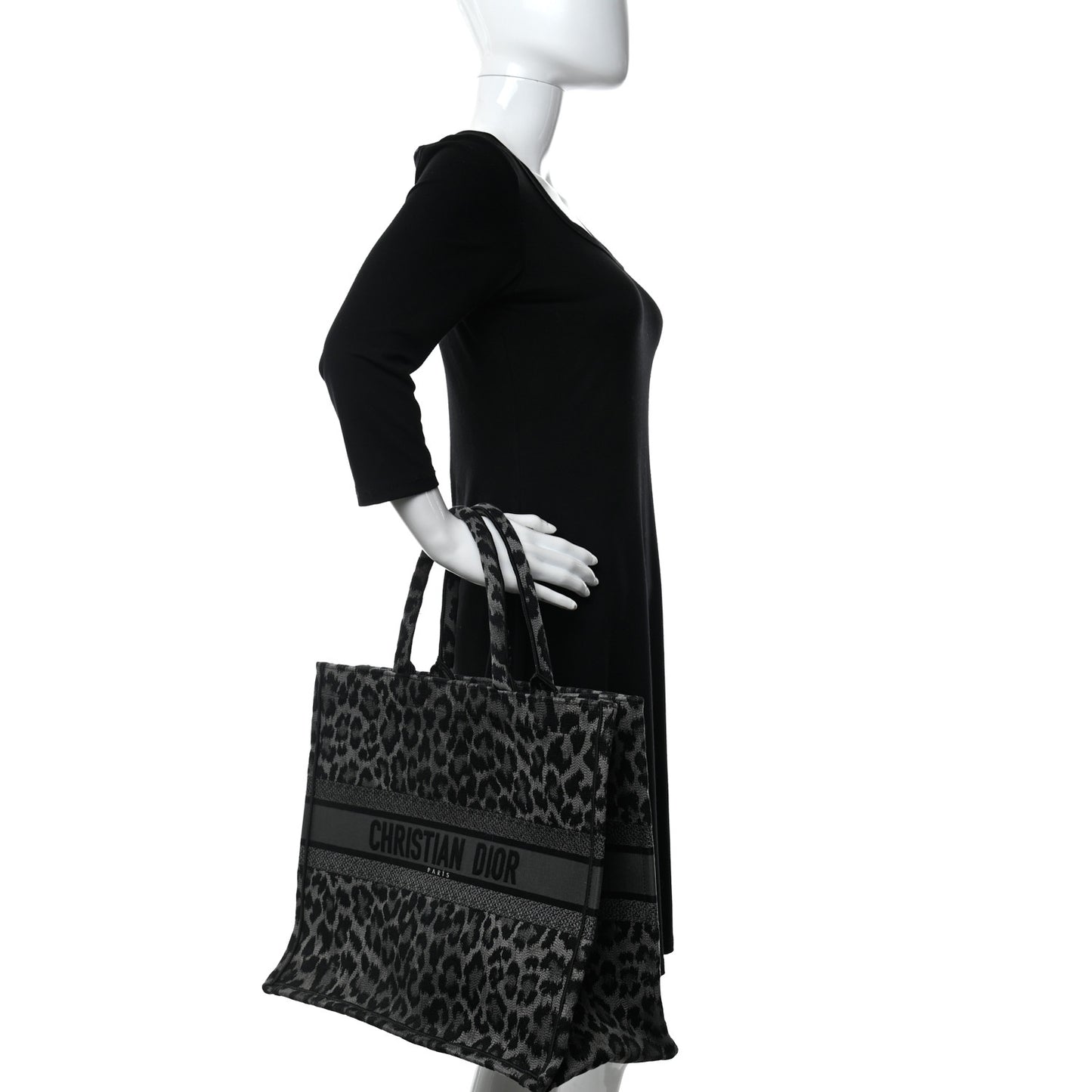 Canvas Embroidered Large Leopard Book Tote Grey