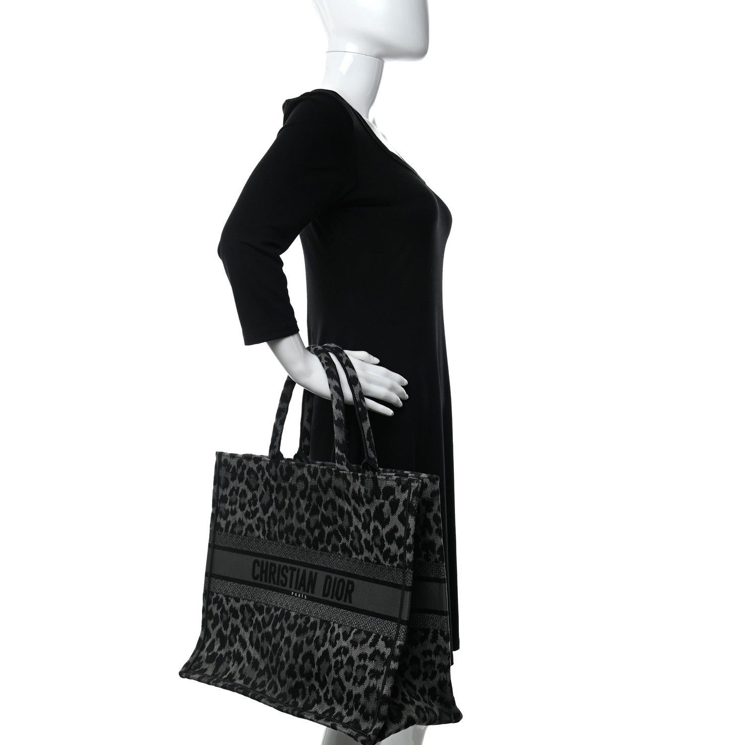 Christian Dior Canvas Embroidered Large Leopard Book Tote Grey 2 of 10