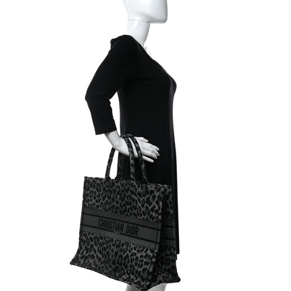 Christian Dior Canvas Embroidered Large Leopard Book Tote Grey 2 of 10