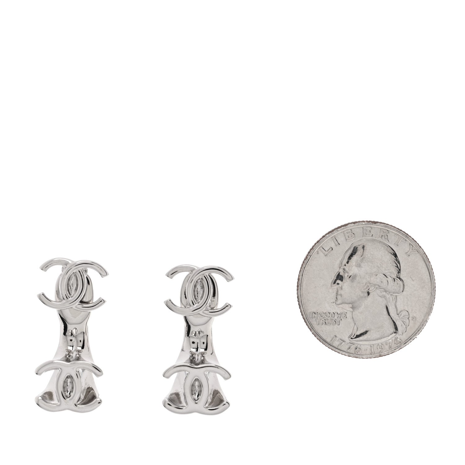 Chanel Metal Double CC Earrings Silver 2 of 5