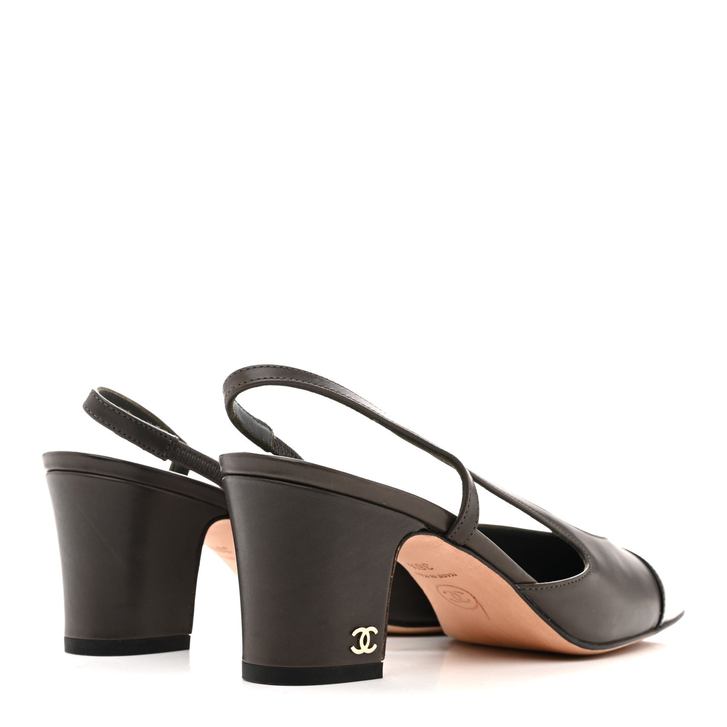 Lambskin Calfskin Cap Toe CC Slingback Pumps 36.5 Grey Black