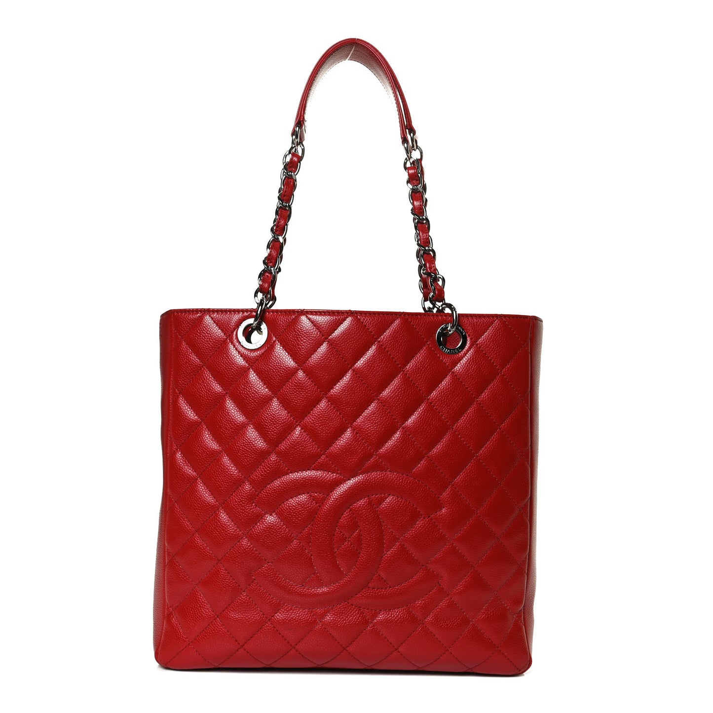 Caviar Quilted Vertical Grand Shopping Tote GST Red