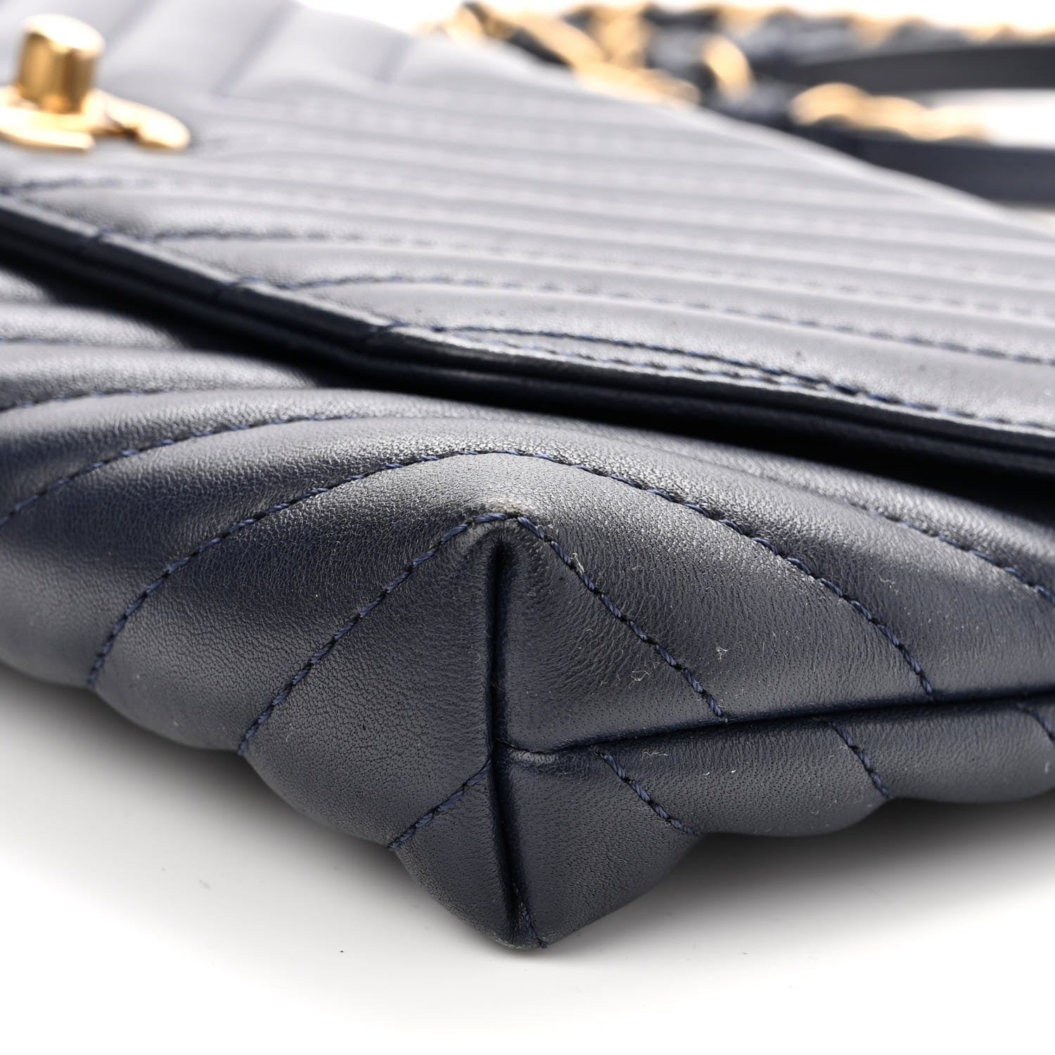 Chanel Lambskin Chevron Quilted East West Flap Navy 9 of 11