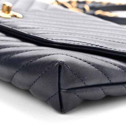 Chanel Lambskin Chevron Quilted East West Flap Navy 9 of 11