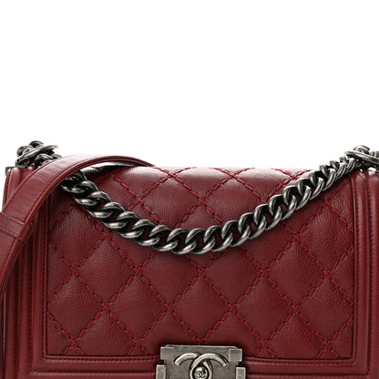 Chanel Calfskin Double Stitch Medium Boy Flap Burgundy 8 of 13