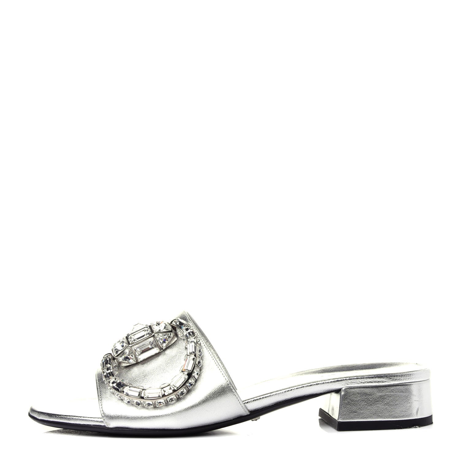 Gucci Metallic Nappa Crystal Maxine Horsebit Slide Sandals 37.5 Silver 1 of 12