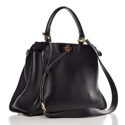 Fendi Vitello Seta Shiny Nappa Medium Peekaboo Iconic Satchel Black 3 of 14
