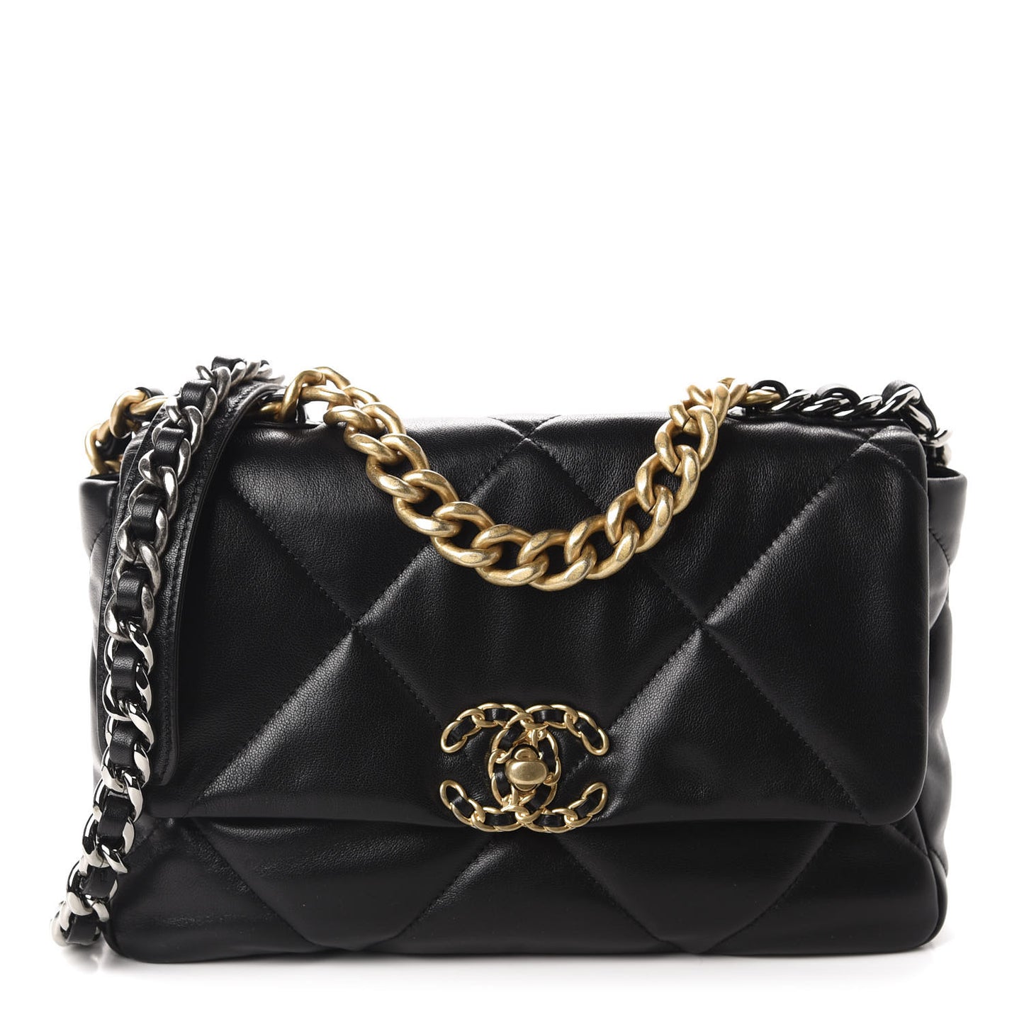 Lambskin Quilted Medium 19 Flap Black