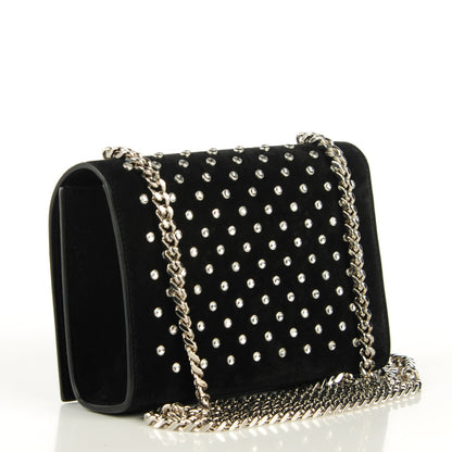 Saint Laurent Suede Crystal Studded Small Monogram Tassel Satchel Black 3 of 8