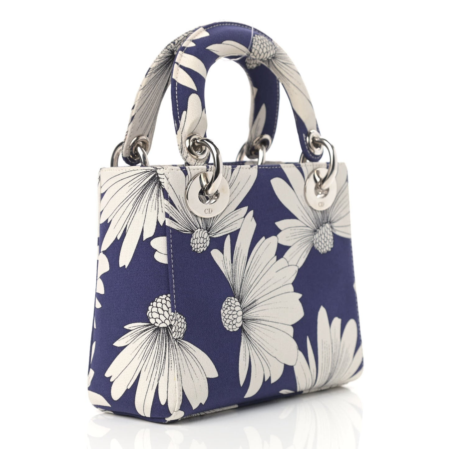 Canvas Floral Printed Mini Lady Dior Blue White