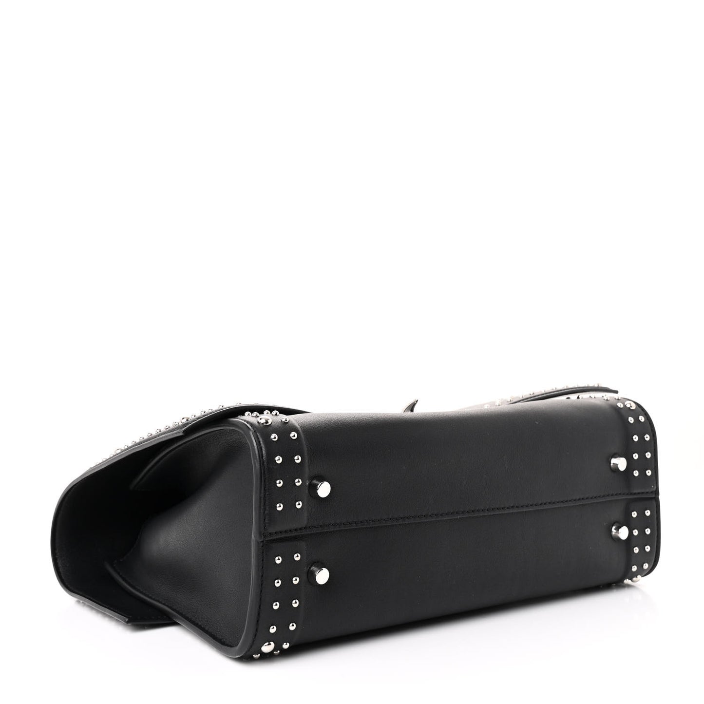 Grained Calfskin Studded Small Shark Lock Satchel Black