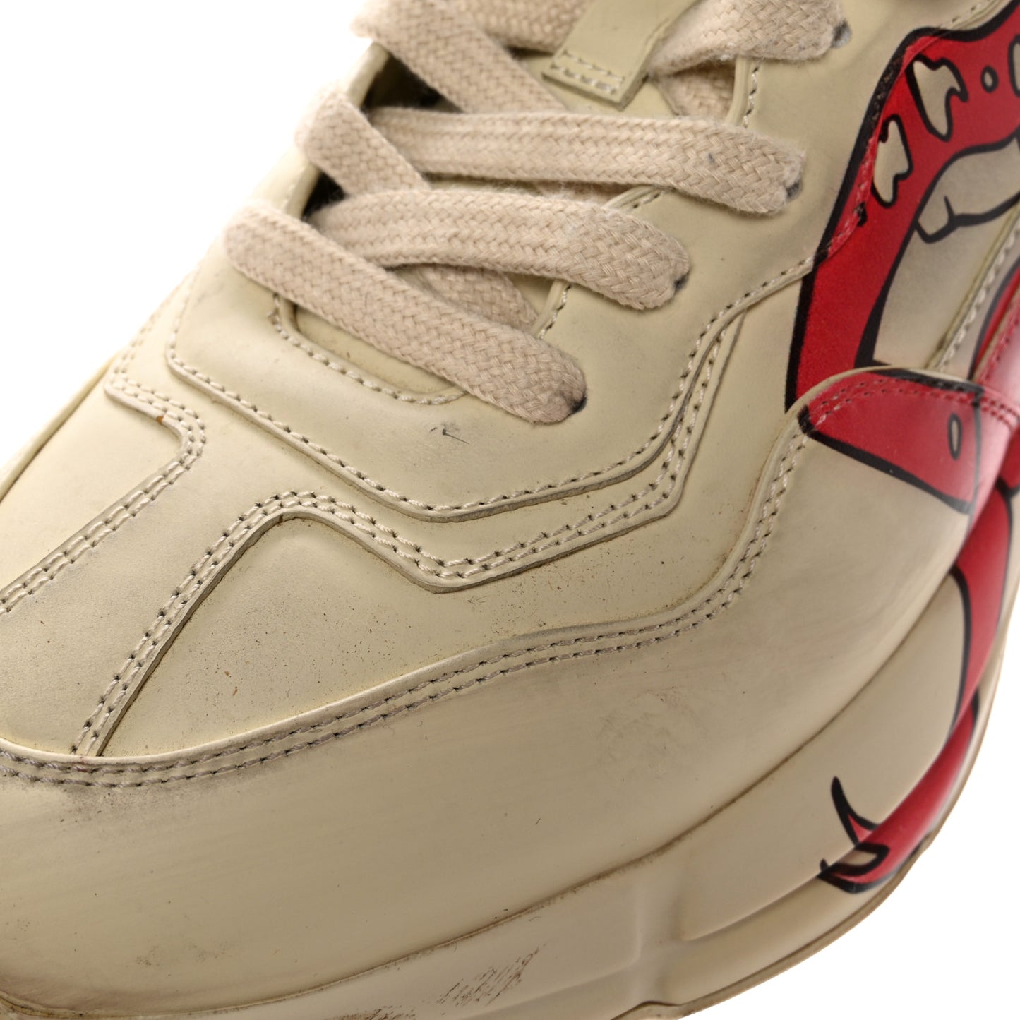 Calfskin Mouth Print Mens Rhyton Sneakers 8.5 Ivory