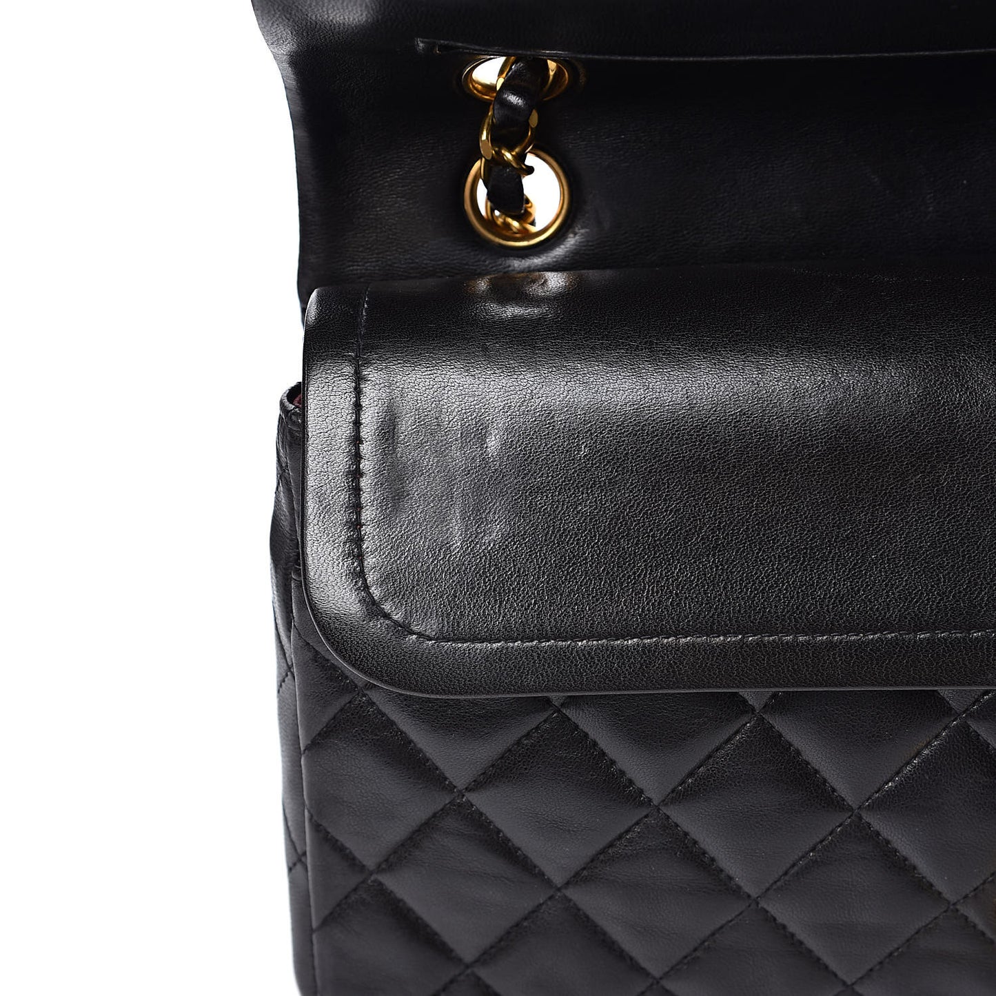 Lambskin Quilted Medium Double Flap Black