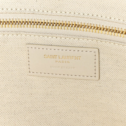Saint Laurent Cotton Linen Calfskin Striped Rive Gauche Tote Water Green 6 of 9