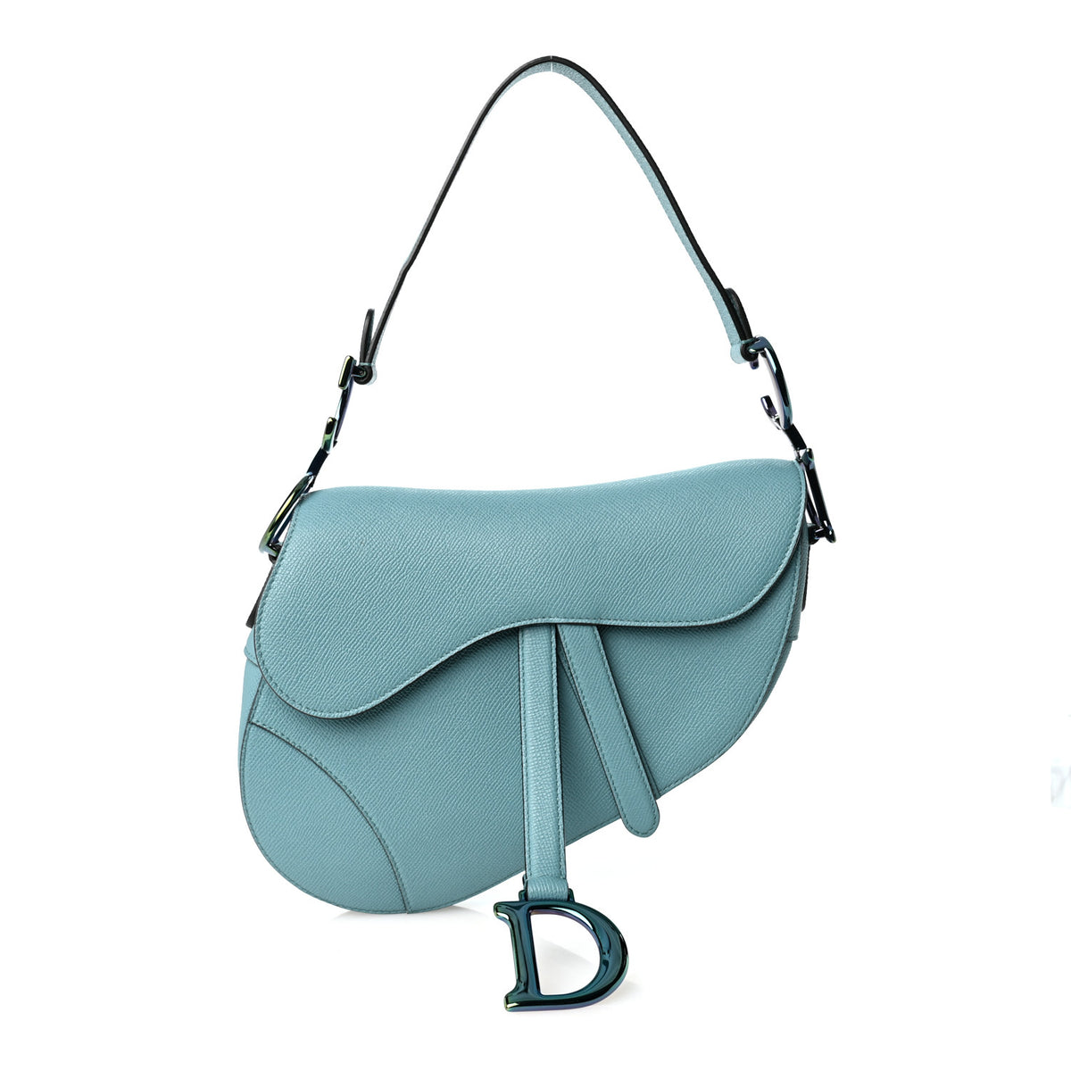 Christian Dior Grained Calfskin Saddle Bag Azure Blue 1 of 10
