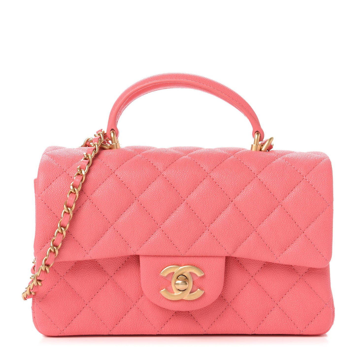 Caviar Quilted Mini Top Handle Rectangular Flap Pink