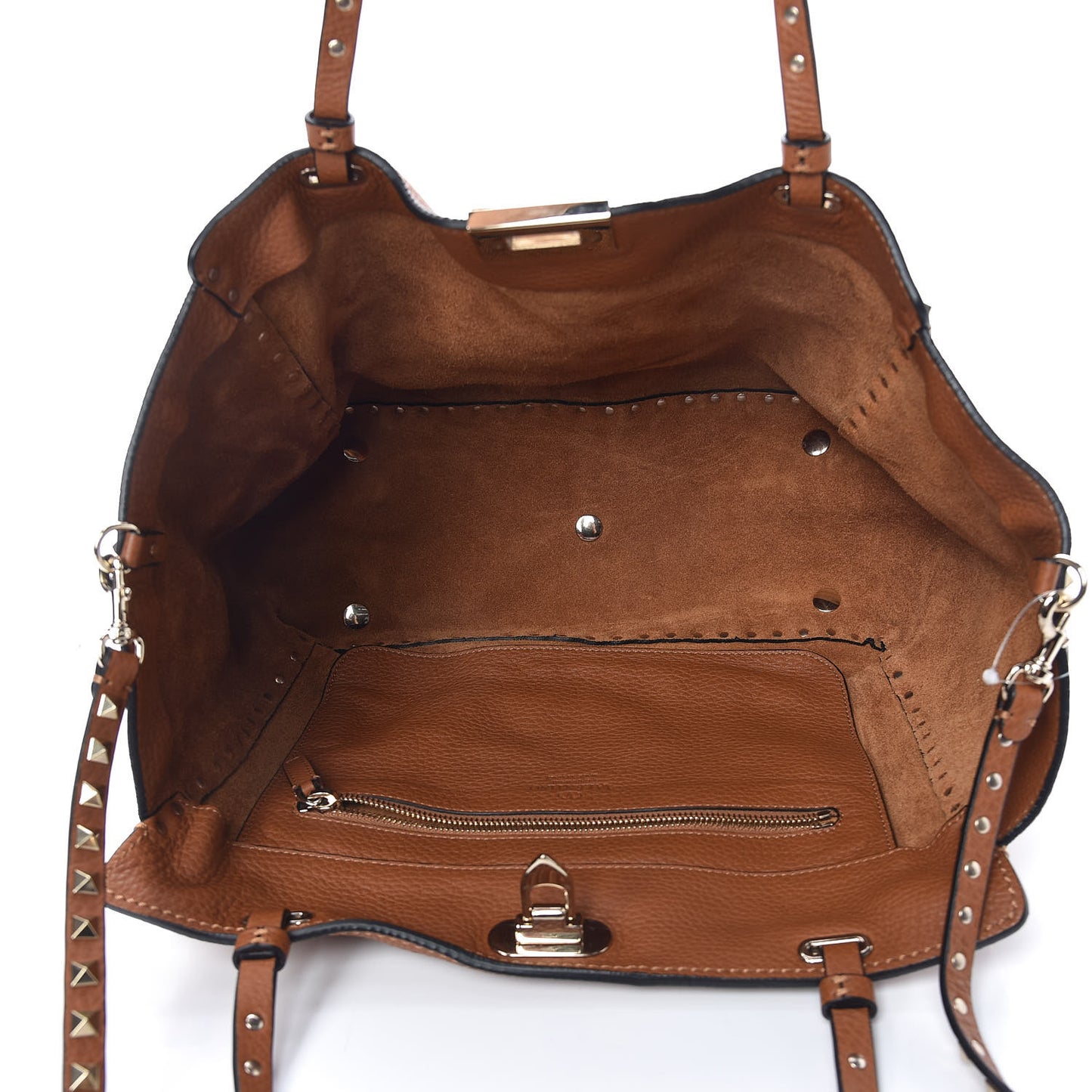 Pebbled Calfskin Medium Rockstud Tote Light Cuir