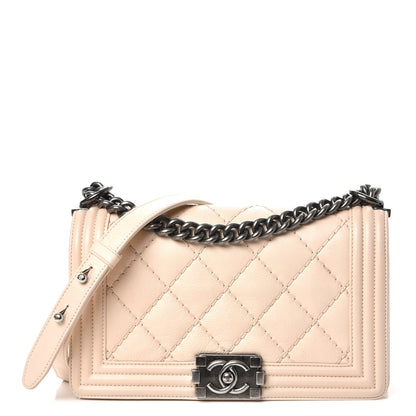Chanel Calfskin Quilted Double Stitch Medium Boy Flap Beige 1 of 13