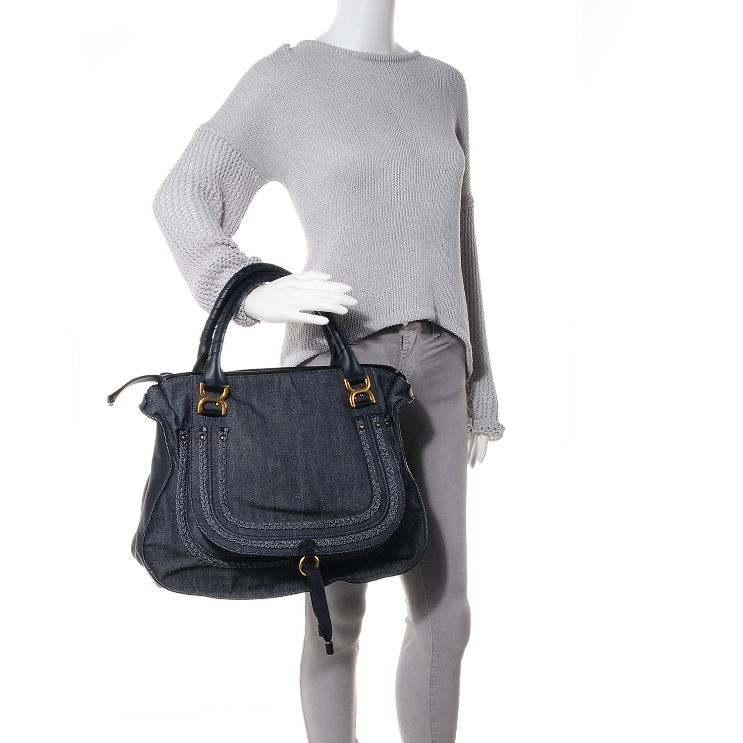 Chloe Denim Large Marcie Satchel Navy 2 of 10