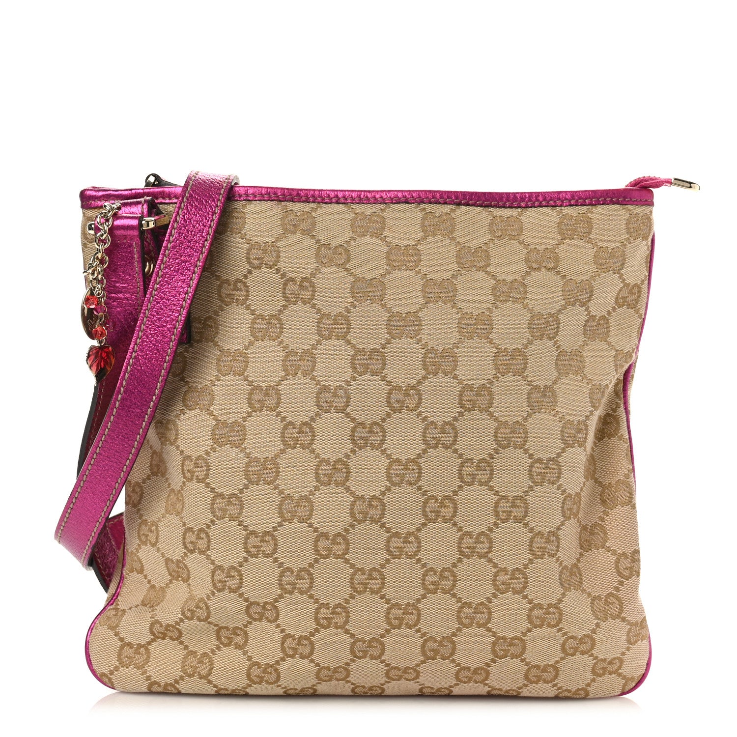 Gucci Metallic Calfskin Monogram Jolicoeur Charms Messenger Dark Pink 1 of 12