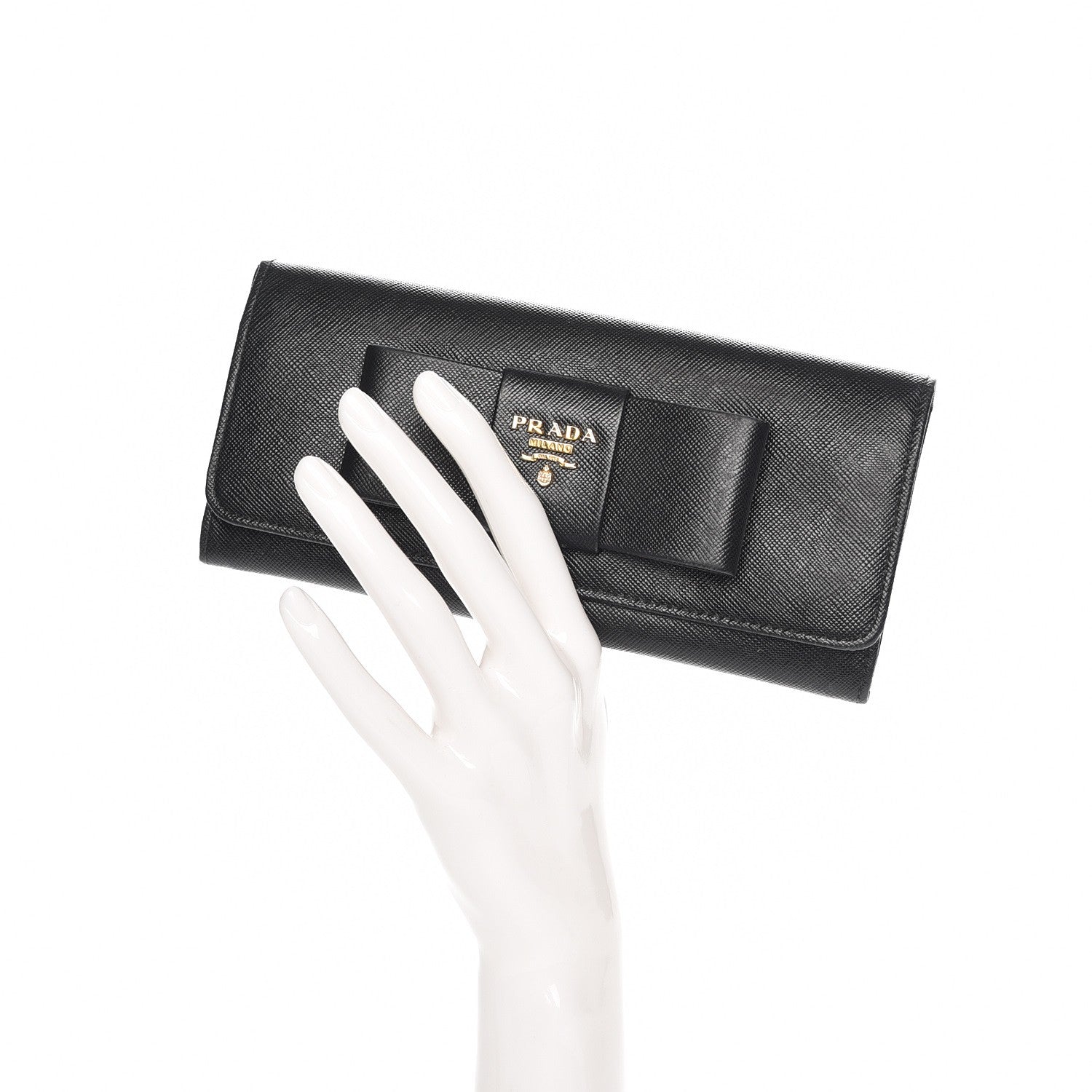 Prada Saffiano Bow Continental Wallet Nero Black 2 of 7
