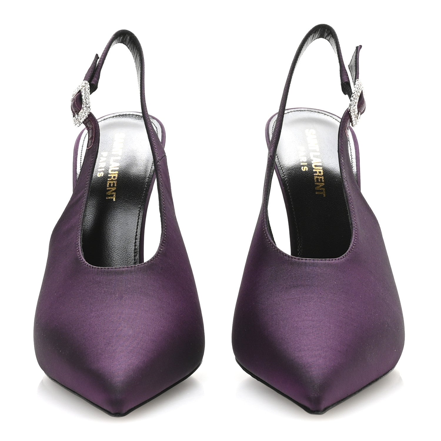 Saint Laurent Taffeta Yasmeen 115 Slingback Pumps 38.5 Prune 3 of 9