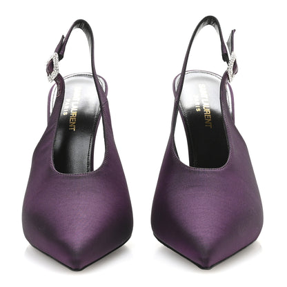 Saint Laurent Taffeta Yasmeen 115 Slingback Pumps 38.5 Prune 3 of 9