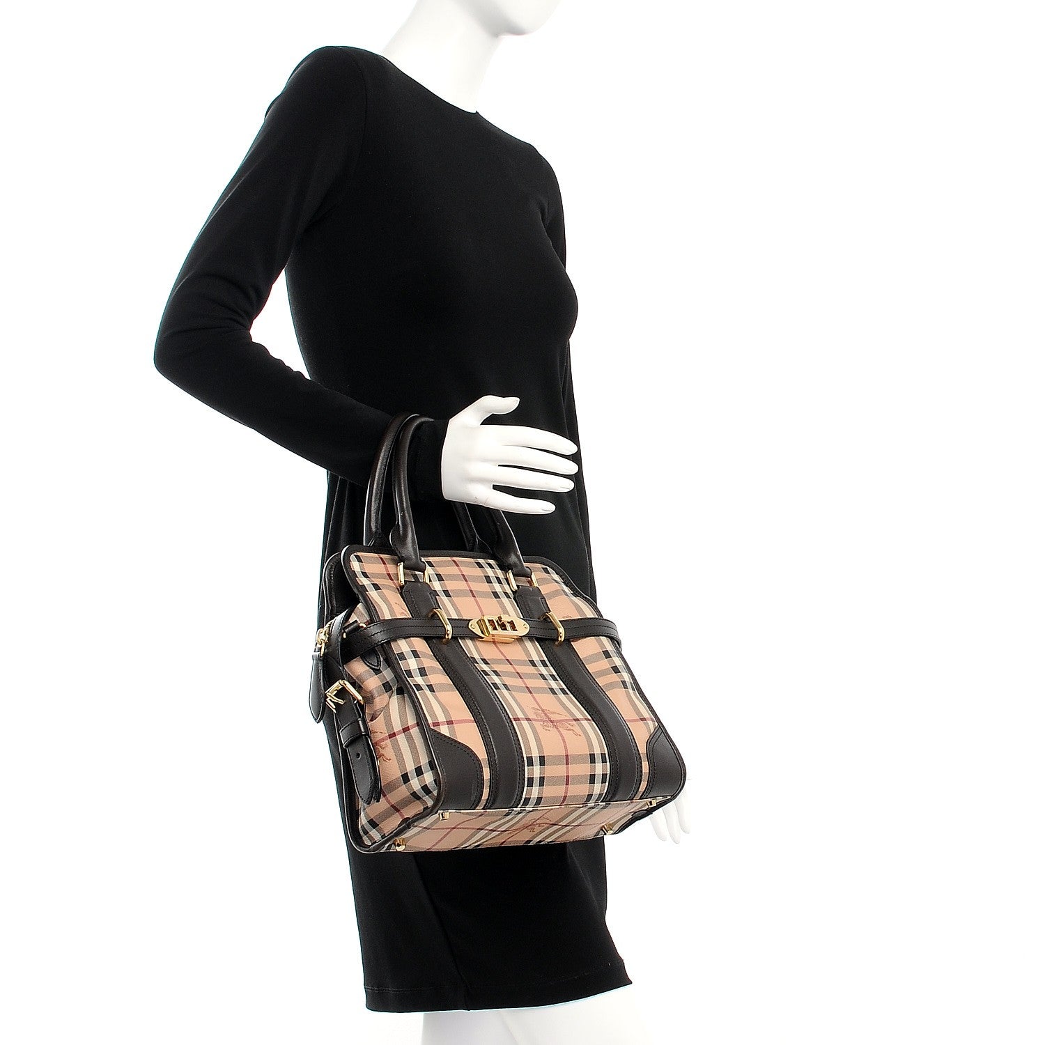Burberry Haymarket Check Medium Golderton Tote Chocolate 2 of 8