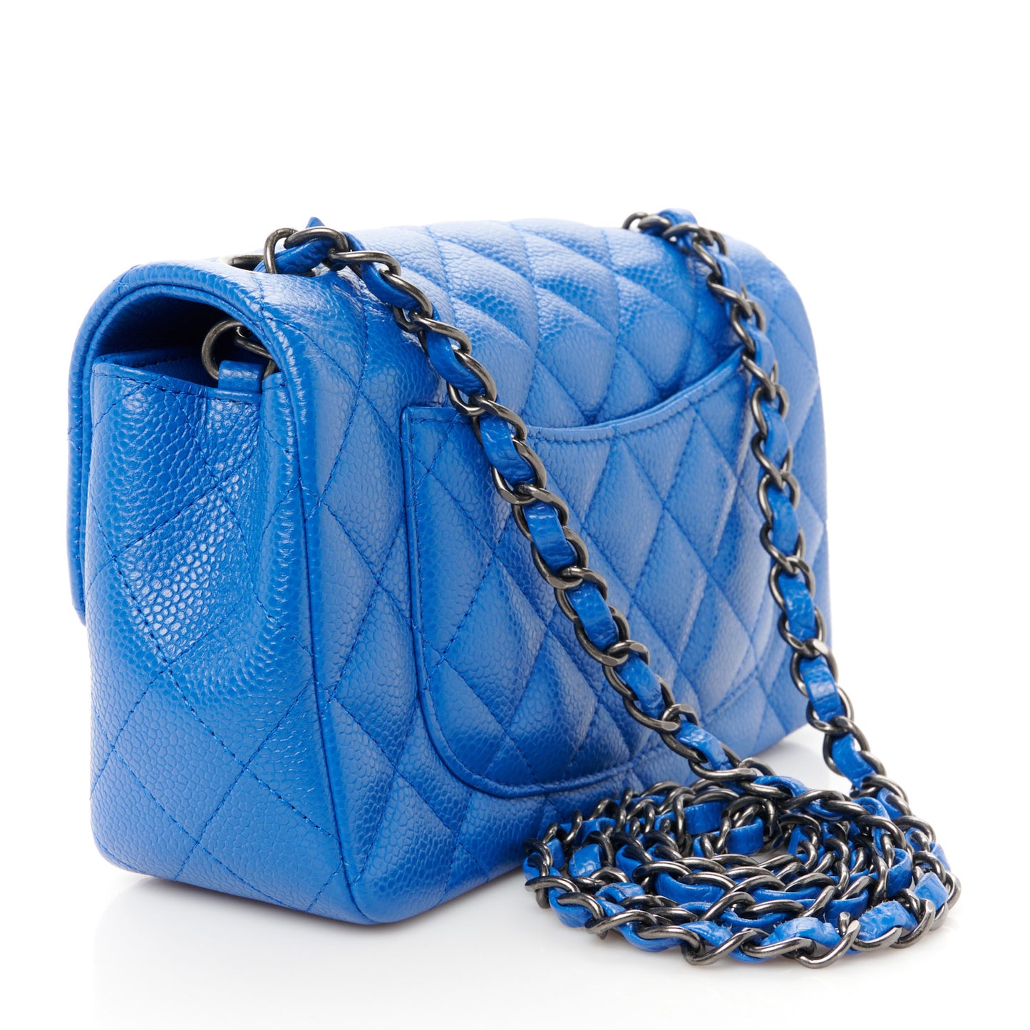 Caviar Quilted Mini Rectangular Flap Blue