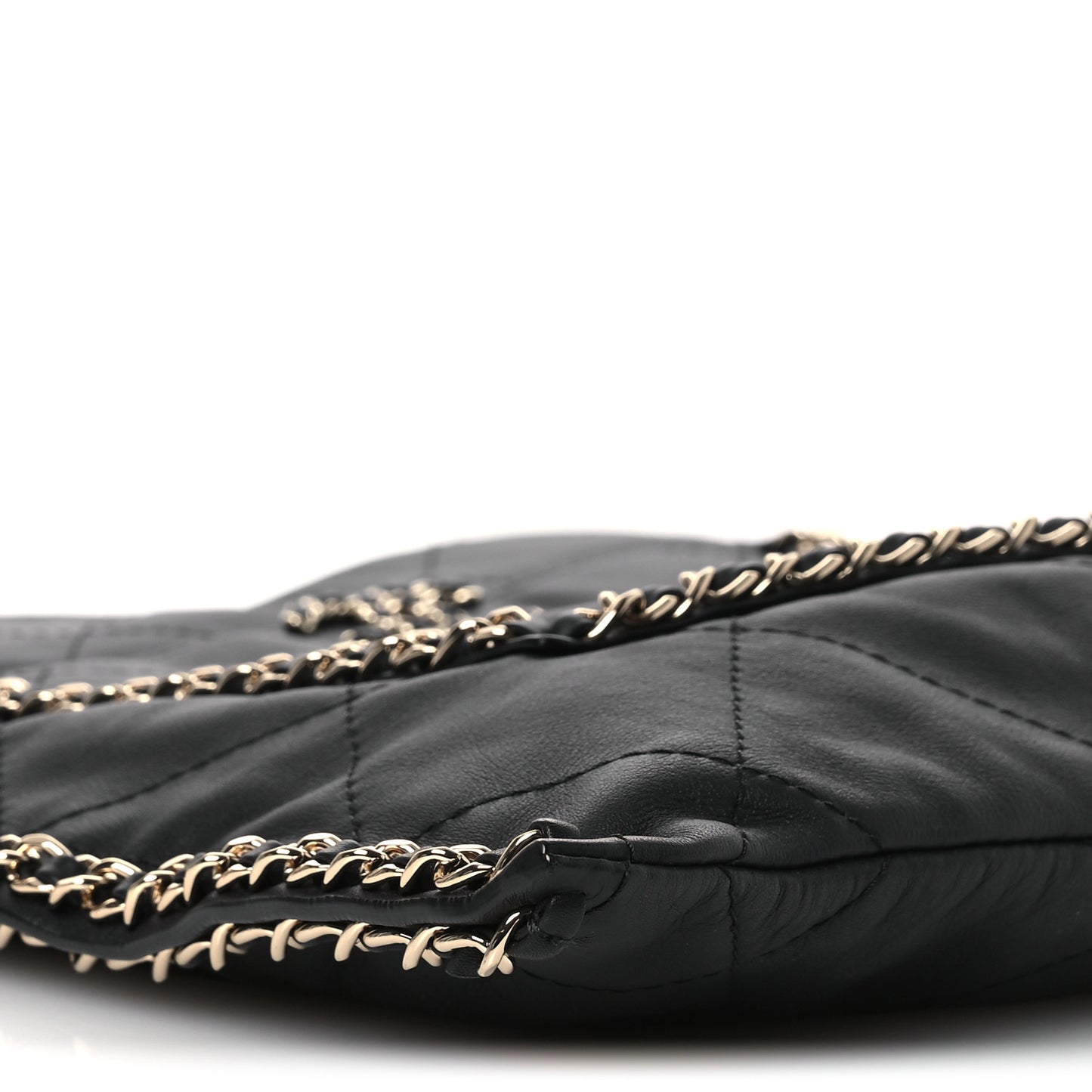Calfskin Quilted Chain Flat Tote Black
