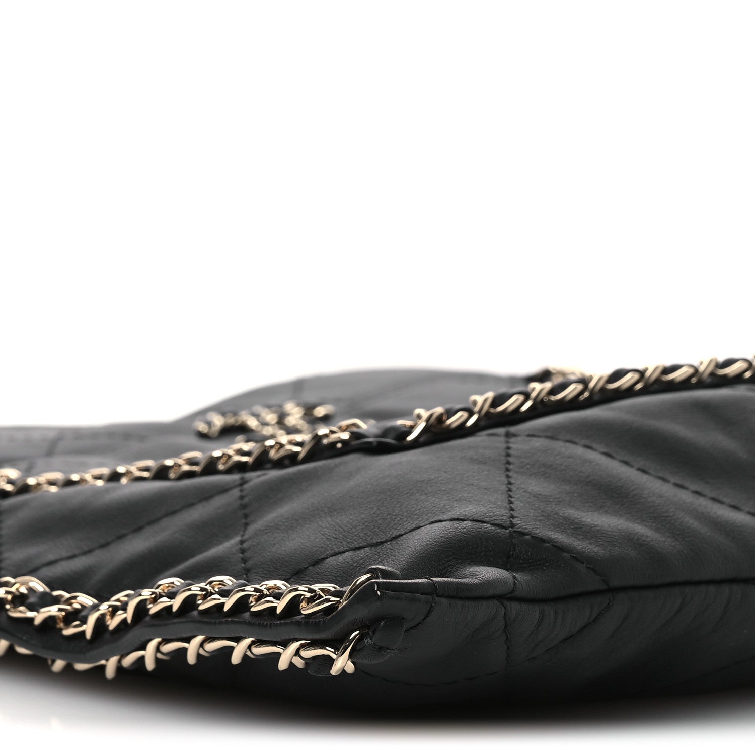 Chanel Calfskin Quilted Chain Flat Tote Black 9 of 10