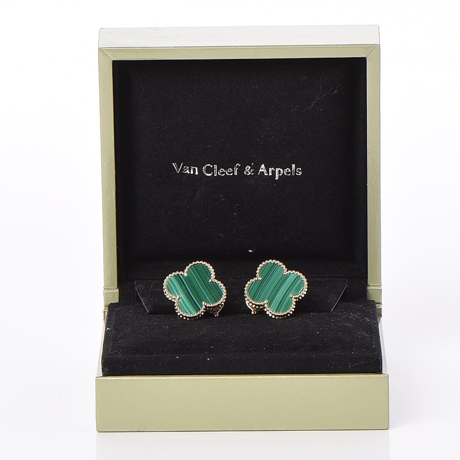 Van Cleef & Arpels 18K Yellow Gold Malachite Magic Alhambra Earrings 5 of 5