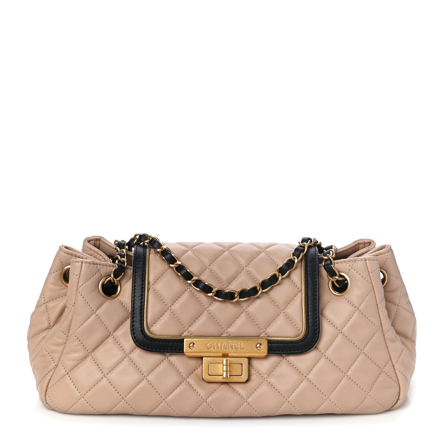 Lambskin Quilted East West Accordion Flap Beige