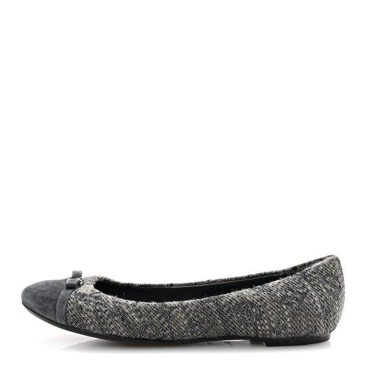 Monogram Suede Tweed Ballet Flats 39.5 Grey
