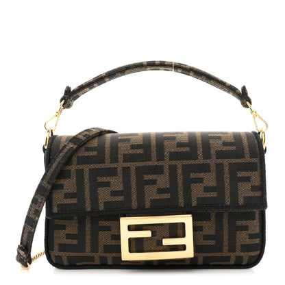Fendi Fabric Jacquard FF 1974 Mini Baguette Tobacco Moro Black 1 of 11