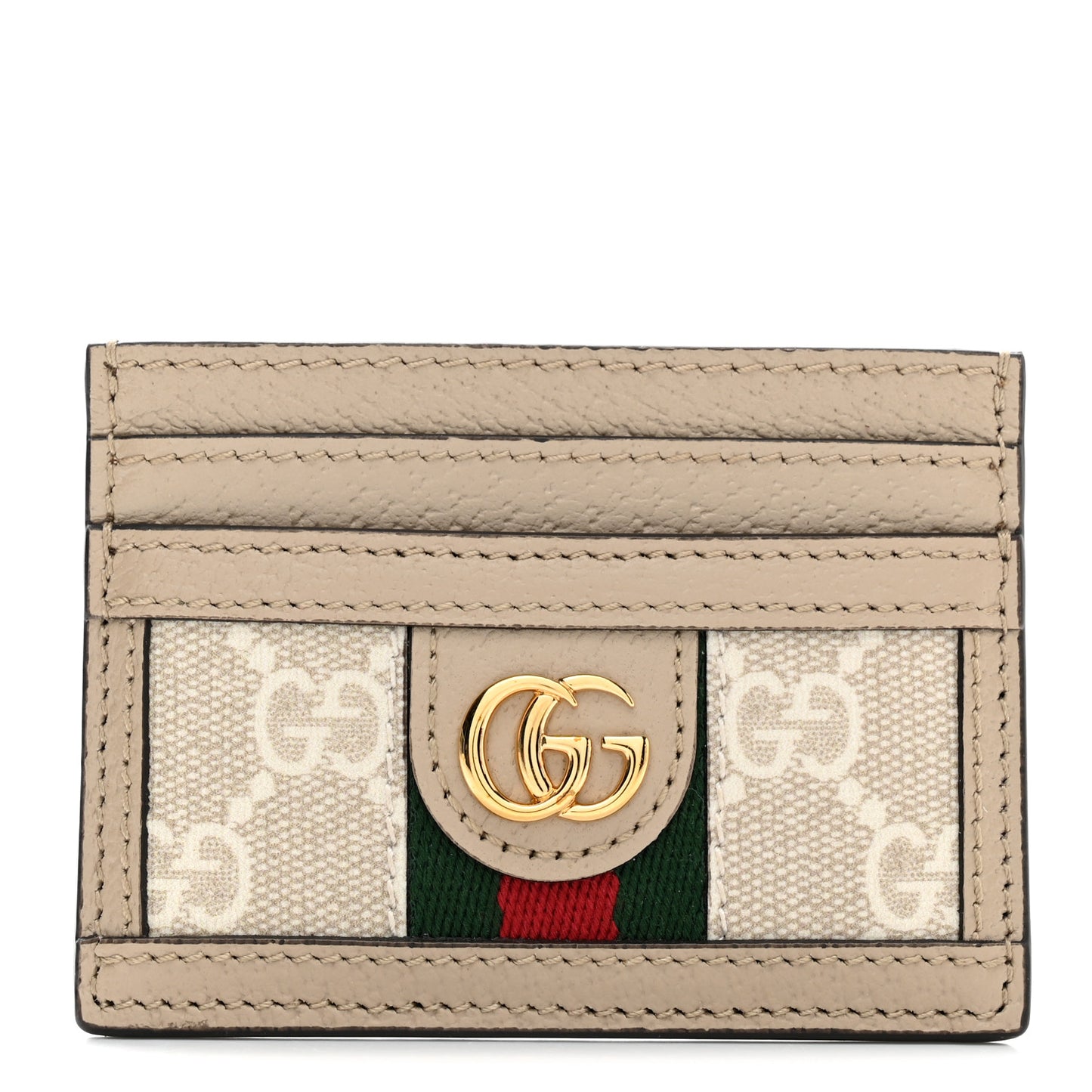 GG Supreme Monogram Textured Dollar Calfskin Web Ophidia Card Holder Beige Mystic White Oatmeal