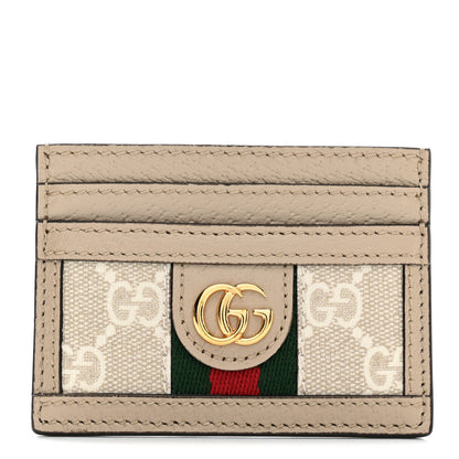 Gucci GG Supreme Monogram Textured Dollar Calfskin Web Ophidia Card Holder Beige Mystic White Oatmeal 1 of 7